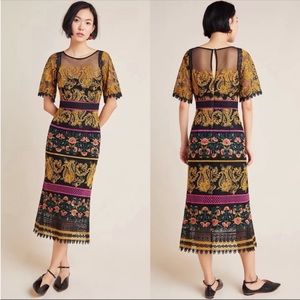Anthropologie Jacquin embroidered midi dress